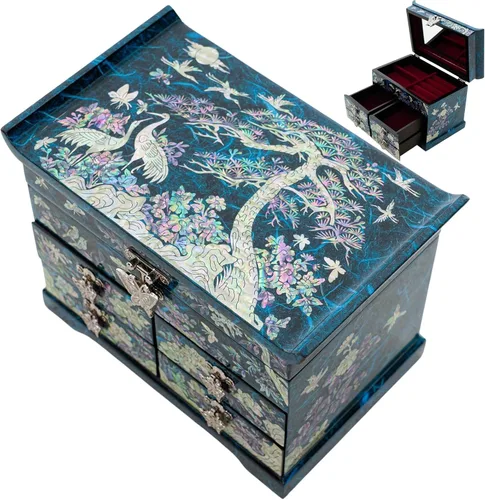 Vista 14 de Caja de Joyería February Mountain con Incrustación de Nácar - Diseño Tradicional de Flores y Mariposas Elegante para Ella