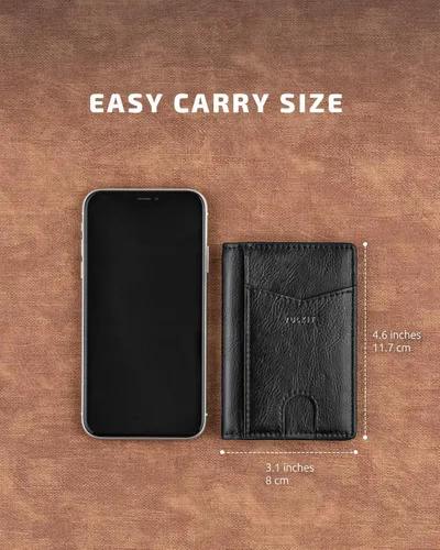 Vista 5 de VULKIT - Cartera de bolsillo frontal con bloqueo RFID minimalista de piel fina para hombres y mujeres