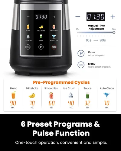 Vista 3 de GDOR Licuadora para cocina, licuadora de vidrio de 1300 W con 6 programas