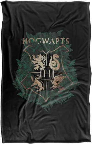 Vista 2 de Harry Potter Hogwarts - Manta con diseño floral verde y dorado con diseño de cresta sedosa al tacto, súper suave, 36 x 58 pulgadas, diseño floral