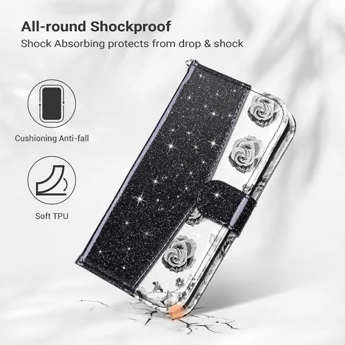 Vista 5 de ULAK Compatible con iPhone 13 Funda tipo cartera para mujer, funda tipo billetera de piel PU con tarjetero y función de caballete, funda protectora