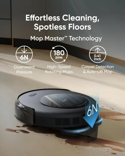 Vista 5 de eufy Robot aspirador Omni C20, robot aspirador y trapeador, auto vaciado, lavado automático de trapeador y secado automático para limpieza manos