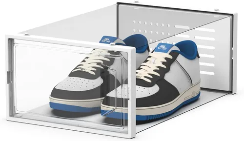 Vista 9 de SEE SPRING Cajas de almacenamiento de zapatos, organizador de zapatos apilable de plástico blanco para armario, zapatero y soporte para tenis, Negro