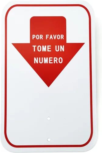 Vista 7 de Take-a-Number - Cartel dispensador de boletos con texto en inglés "Take A Number", color rojo y blanco