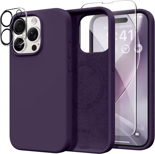 Vista 28 de GONEZ Funda magnética para iPhone 14, compatible con Magsafe, con protector de pantalla + protector de cámara, forro de microfibra antiarañazos