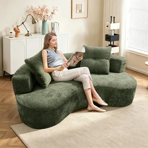 Vista 21 de Sofá modular curvado de 110 pulgadas para sala de estar, moderno sofá modular de felpa de felpa de gran tamaño con asiento profundo comprimido sin