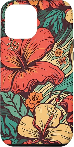 Vista 25 de iPhone 16 Vintage Hawaii Hibiscus Pattern Retro Tropical Hawaiian Case