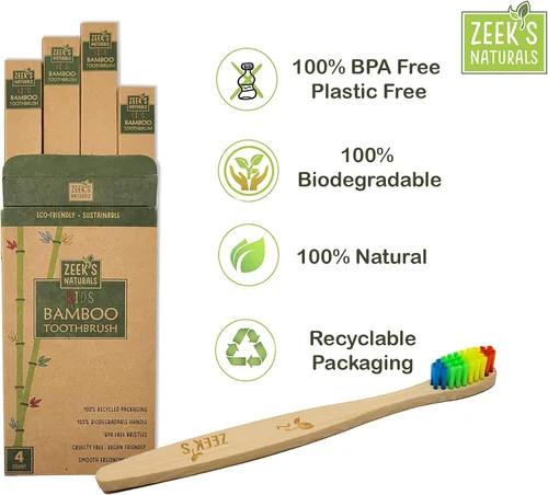 Vista 3 de VERSAINSECT C - Cepillos de dientes naturales biodegradables ecológicos para niños, paquete de 4, numerados