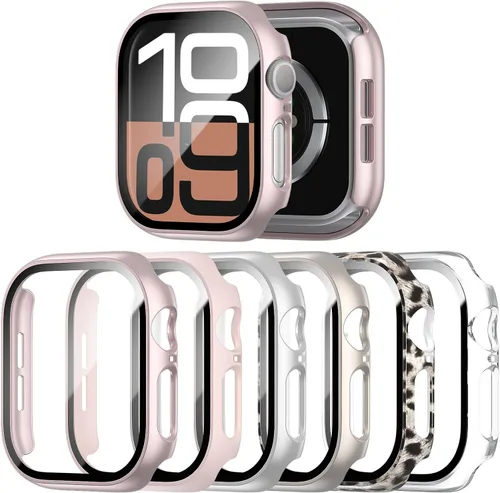 Vista 18 de Paquete de 6 fundas para Apple Watch SE 3 (2025)/SE 2/SE/Series 6/5/4 de 40 mm con protector de pantalla de vidrio templado, funda protectora