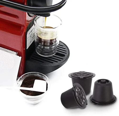 Vista 3 de 3 cápsulas reutilizables para el hogar, cápsulas de café para el hogar, cápsulas recargables aptas para Nespresso (negro)