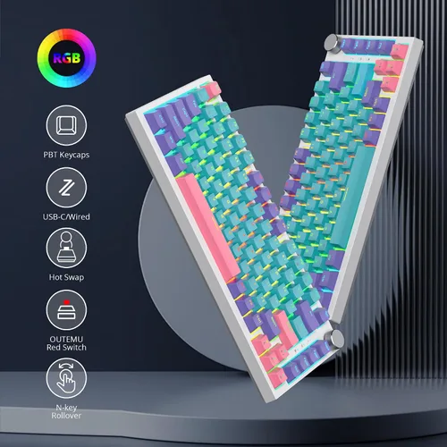 Vista 2 de Junta de teclado 75% montada con almohadillas absorbentes de sonido, teclado mecánico RGB compacto de 82 teclas para juegos, enchufe de intercambio