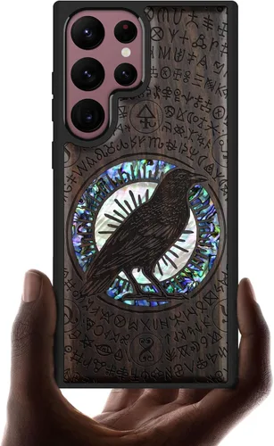 Vista 8 de Carveit Funda hecha a mano para Galaxy S22 Ultra (brújula-negro)