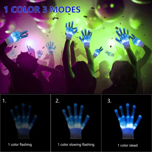 Vista 3 de Guantes de mano de esqueleto iluminados, modos de ajuste, guantes LED, nuevos divertidos y geniales recuerdos de fiesta, juguetes geniales, regalos