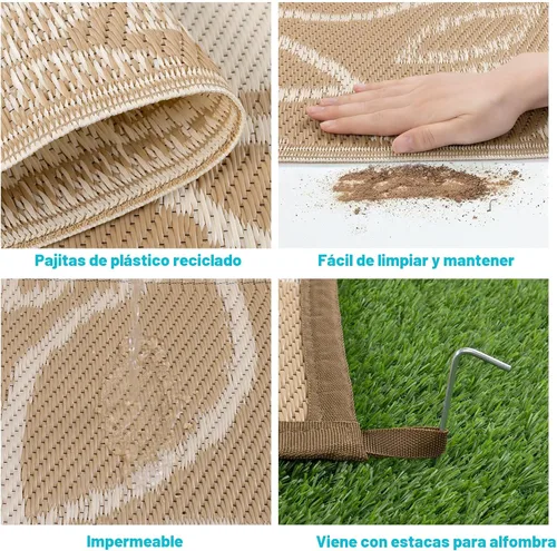 Vista 6 de HEBE Alfombra impermeable para exteriores de 5 x 8 pies para patios, alfombra de paja de plástico reversible floral, alfombra de patio, alfombra