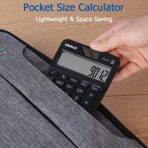 Vista 6 de Calculadora de escritorio de bolsillo de tamaño pequeño y bolsa de archivos impermeable de doble bolsillo grande con asa