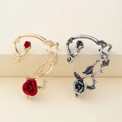 Vista 3 de Pendientes vintage de ratán con diseño de espinas de rosas para orejas y flores, diseño retro de ramas de cimber