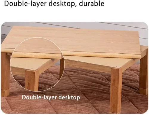 Vista 5 de Mesa de calefacción Tatami Mesa de centro kotatsu, mesa de centro de invierno Tatami mesa de café estilo japonés, estufa de invierno para asar Blue-a