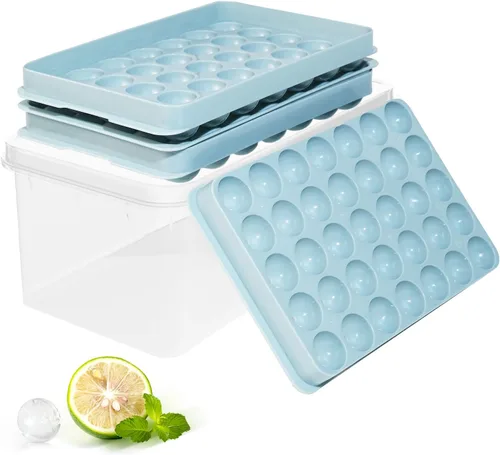 Vista 8 de Bandejas para cubitos de hielo con tapa y contenedor, molde redondo pequeño de 0.8 pulgadas para cubitos de hielo – Máquina de bolas de hielo