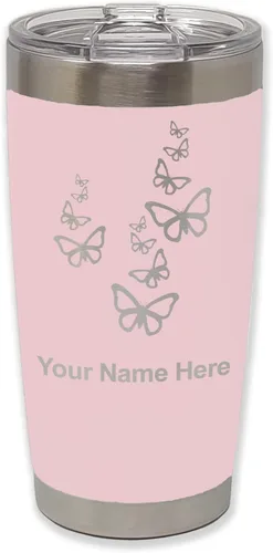 Vista 9 de LaserGram Vaso aislado al vacío de 20 onzas, mariposas, grabado personalizado incluido (negro)