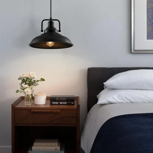 Vista 4 de Paquete de 1 lámpara colgante negra de 12.5 pulgadas, lámpara colgante de granja, iluminación colgante industrial, luces colgantes de cocina, luces