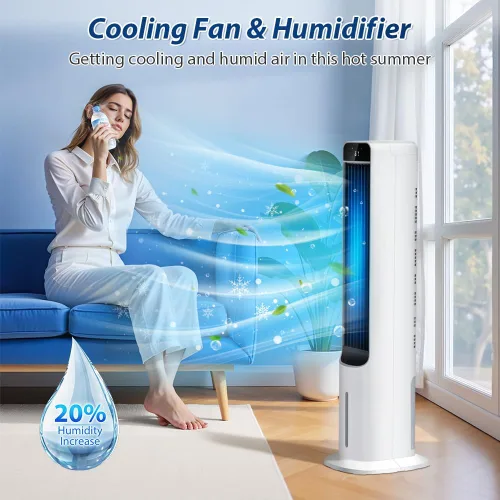 Vista 2 de Enfriador de aire evaporativo – Ventilador de enfriamiento portátil de 41 pulgadas con 4 paquetes de hielo y control remoto, ventilador de torre