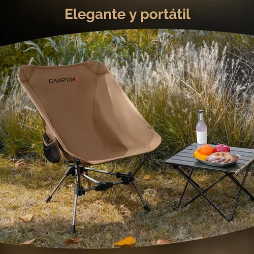 Vista 5 de Camptime Silla de camping portátil, silla de mochilero compacta ligera con bolsillo lateral, silla plegable de asiento ancho para camping