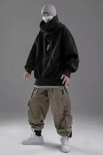 Vista 5 de Niepce Inc Streetwear - Sudadera con capucha pesada de gran tamaño con polaina para el cuello
