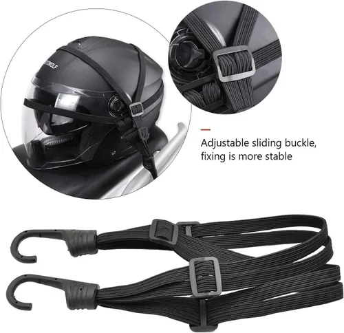 Vista 4 de Watris Veiyi Cuerda para casco, 63cm/24.8" correa para casco de motocicleta, correa elástica retráctil negra para equipaje con ganchos