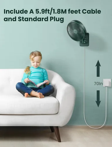 Vista 6 de Comoistar - Ventilador oscilante montado en pared con control remoto y temporizador, ventilador pequeño de 8.5 pulgadas para RV con 4 velocidades