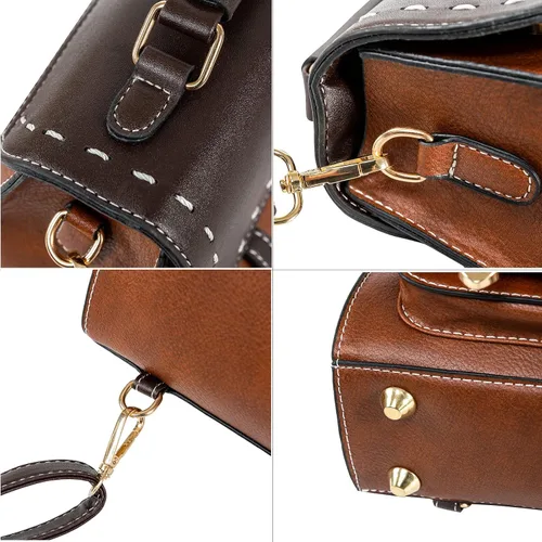 Vista 5 de KOOIJNKO Mochila pequeña de moda para mujer, estilo retro, estilo casual, diseño de contraste de color, Marrón, Mochilas Daypack