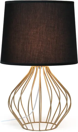 Vista 2 de Simple Designs LT2086-BOC Lámpara de mesita de noche ahuecada con cable geométrico, base de cobre con pantalla negra