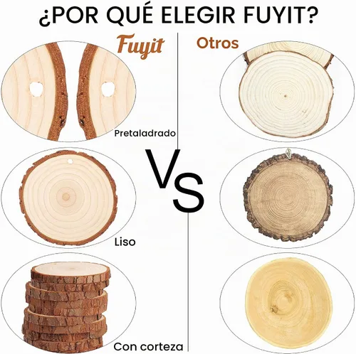 Vista 7 de Fuyit Juego de 30 rodajas de madera de 2.0 a 2.4 pulgadas, sin acabar, con agujero, círculos de madera para artes y manualidades, adornos