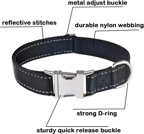 Vista 3 de Love Dream Collar reflectante para perro con hebilla de metal, collar de nailon ajustable de seguridad con hebilla de liberación rápida resistente