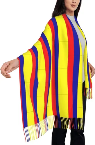 Vista 2 de Poncho de frente abierto con borla y estampado de bandera colombiana para mujer, Multicolor