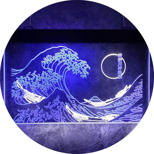 Vista 8 de Letrero de neón LED The Great Wave Off Kanagawa, letrero japonés de Katsushika Hokusai clásico, arte de pared para habitación, letreros de luz