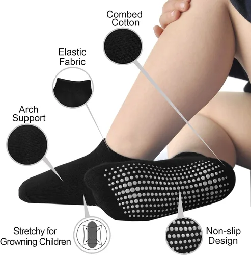 Vista 2 de EPEIUS Calcetines de bebé de corte bajo antideslizantes para recién nacidos, niños y niñas, calcetines tobilleros con empuñaduras, 12 pares