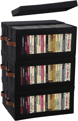 Vista 8 de Paquete de 2 cajas de almacenamiento de DVD con ventana visible, organizador de DVD a prueba de polvo con tapa y asas, capacidad para hasta 52