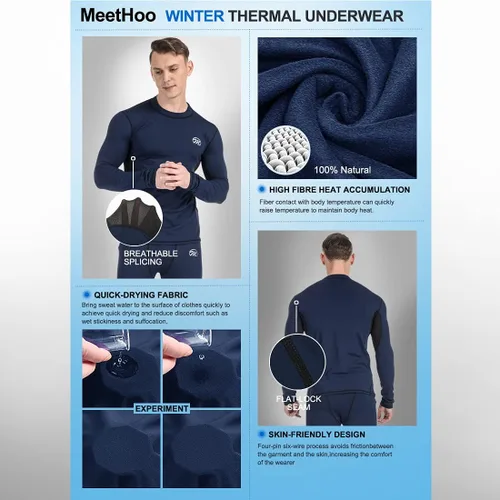 Vista 5 de MeetHoo Conjunto de ropa interior térmica para hombre, capa base de compresión, ropa de invierno con forro polar largo, ropa de correr y esquiar