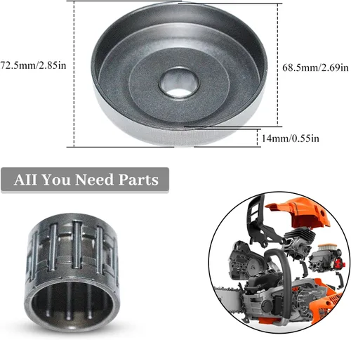 Vista 2 de . 325"-7T Spur embrague tambor aguja jaula para Husqvarna 340 345 350 351 353 EPA 445 450 445E 450E Jonsered 2145 2150 McCulloch PM5000 .325"-7