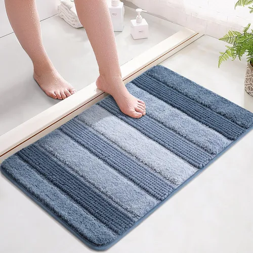 Vista 8 de Kmson Juego de 3 alfombras de baño de chenilla ombré, antideslizantes, ultra suaves, lavables, alfombras de baño peludas para bañera, tapete de Azul