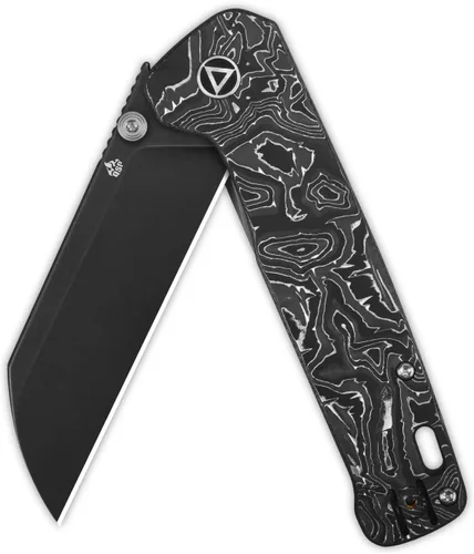 Vista 2 de QSP Penguin Plus - Cuchillo de bolsillo plegable, 3.38 pulgadas CPM20CV, cuchillo EDC de hoja de lavado a la piedra, hoja de aluminio frontal CF