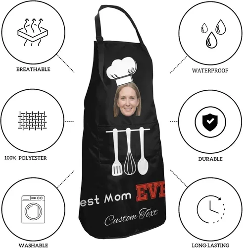 Vista 5 de Delantal personalizado para hombres y mujeres, delantal ajustable unisex con bolsillos, delantales personalizados para cocinero y chef