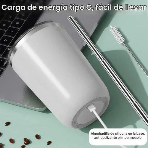Vista 12 de Beyoung Taza mezcladora eléctrica portátil de 12 onzas, taza de café de viaje de acero inoxidable con tapa a prueba de fugas, vaso mezclador Blanco
