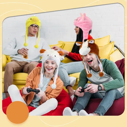 Vista 7 de Newcotte 6 piezas de sombreros de disfraz para niños, conjunto de sombreros de animales de felpa, accesorios de cabeza de animales divertidos