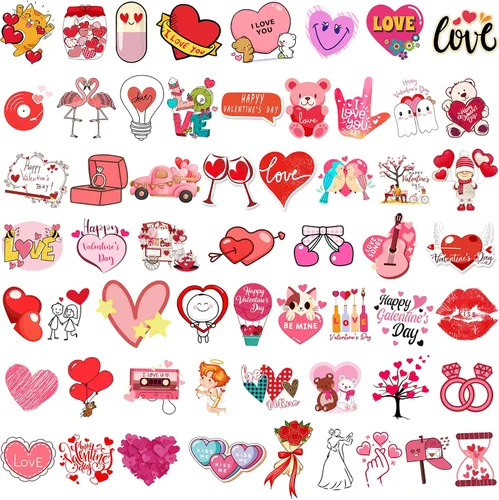 Vista 3 de XZENTIRA, 103 calcomanías para el día de San Valentín, calcomanías de amor, vinilo impermeable para botella de agua, portátil, regalos, monopatín