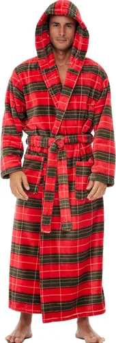 Vista 29 de Alexander Del Rossa Bata de baño de vellón afelpado suave, con capucha, para hombre, bata larga y cálida Verde militar