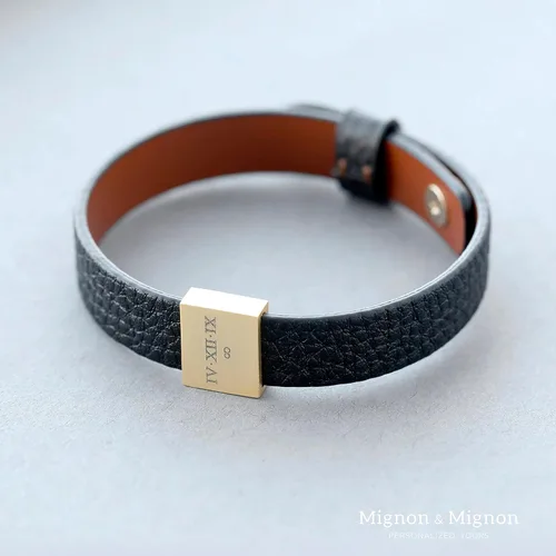 Vista 4 de MignonandMignon Pulsera de cuero personalizada para hombre, regalo para el día del padre, pulsera de cuero genuino a juego, regalo para padrastro