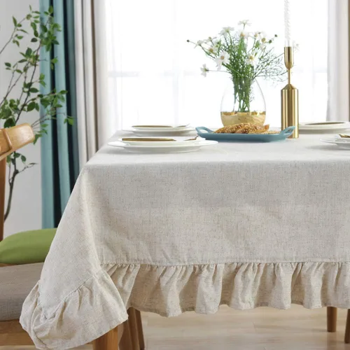 Vista 2 de Sandweek Mantel rectangular de lino con borlas, mantel pequeño de tela de algodón pesada, a prueba de polvo, para cocina y comedor
