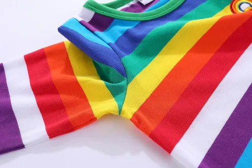 Vista 6 de Mud Kingdom Camisetas unisex de algodón a rayas arcoíris para niños y niñas