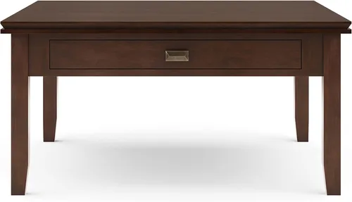 Vista 5 de SIMPLIHOME Mesa de Centro Cuadrada Artisan – Mesa de Cóctel Transicional de Madera Maciza de 36 Pulgadas de Ancho en Marrón Rojizo, Mesa Clásica